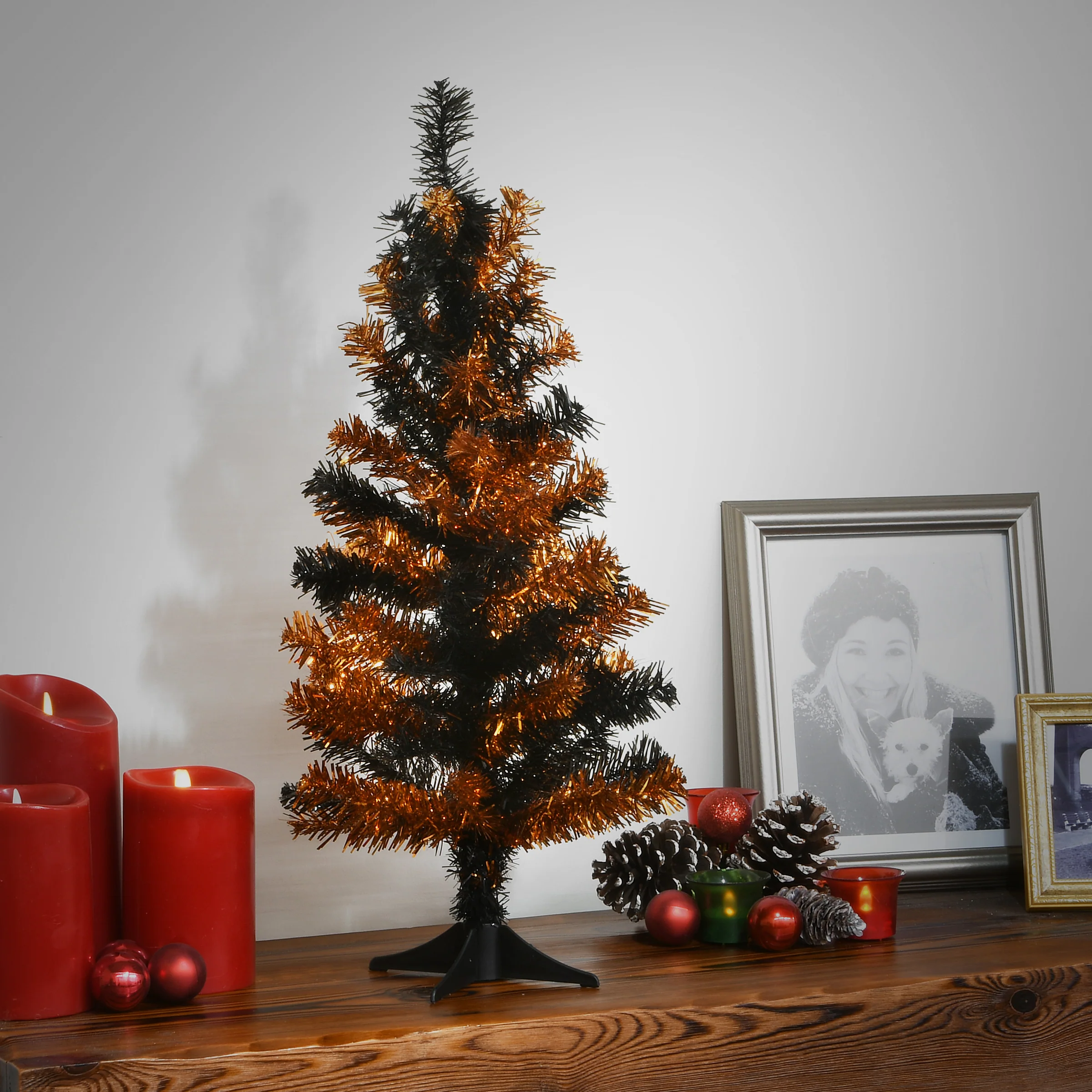 24 in. Halloween Black Orange Tinsel Tree - Image 2