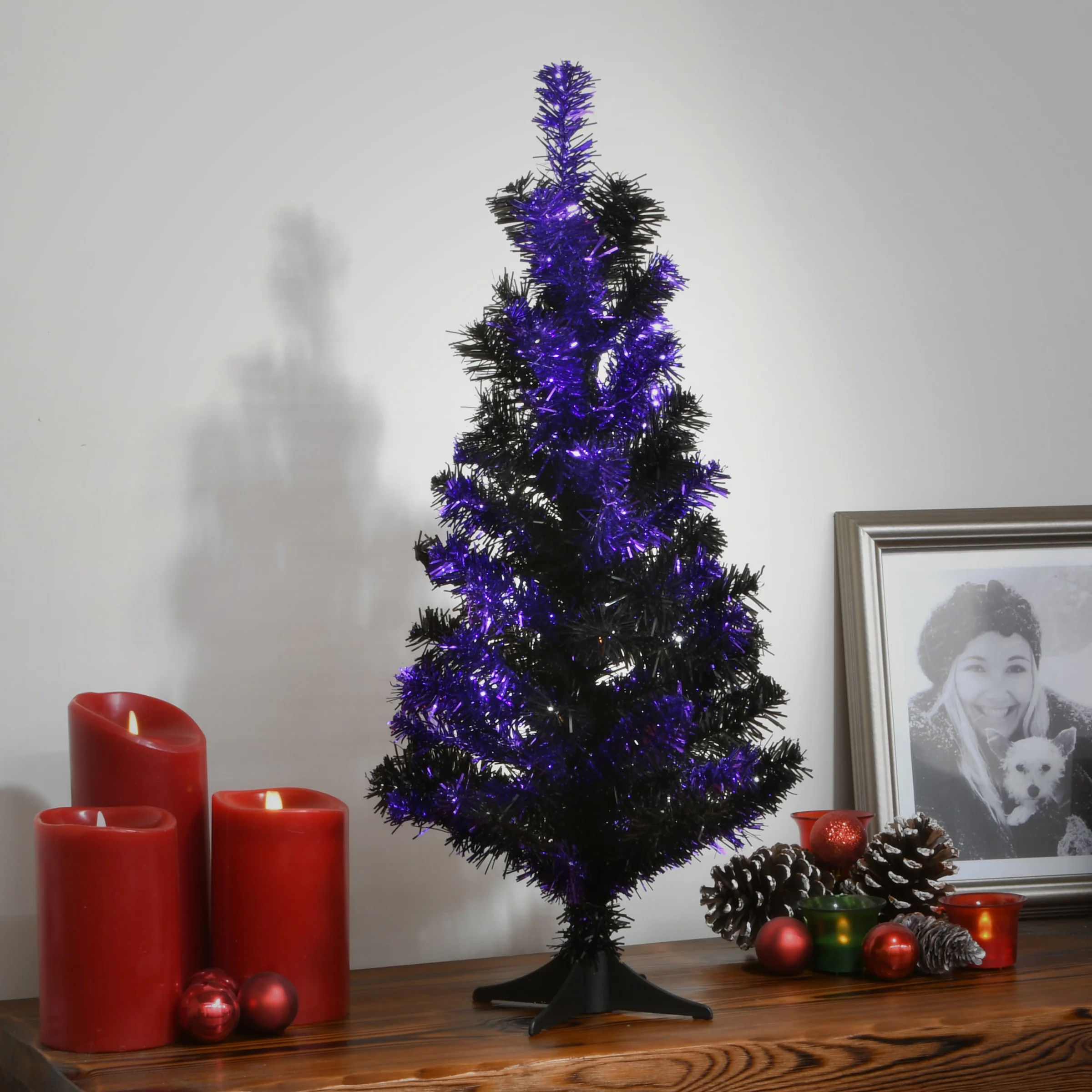 24 in. Halloween Black Purple Tinsel Tree - Image 2