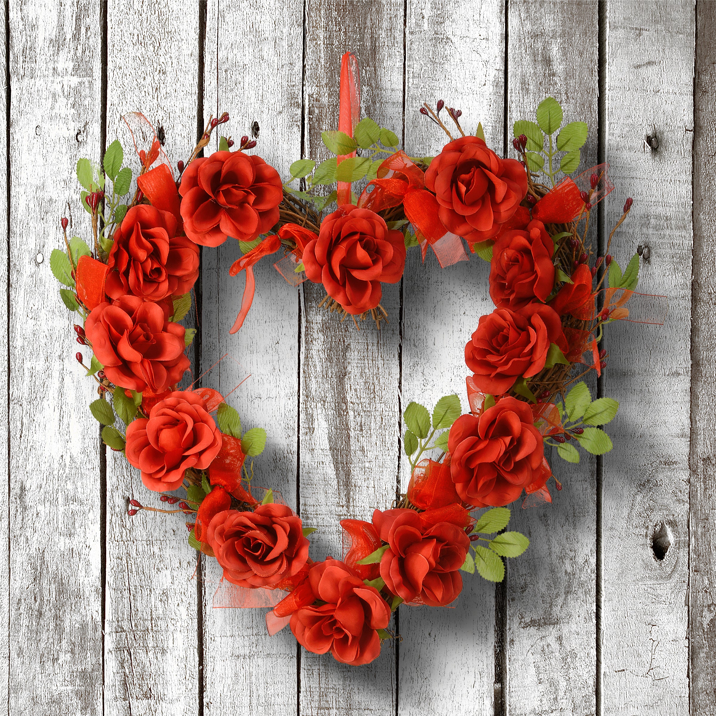 16 in. Valentine's Floral Heart Rose Wreath - Image 2
