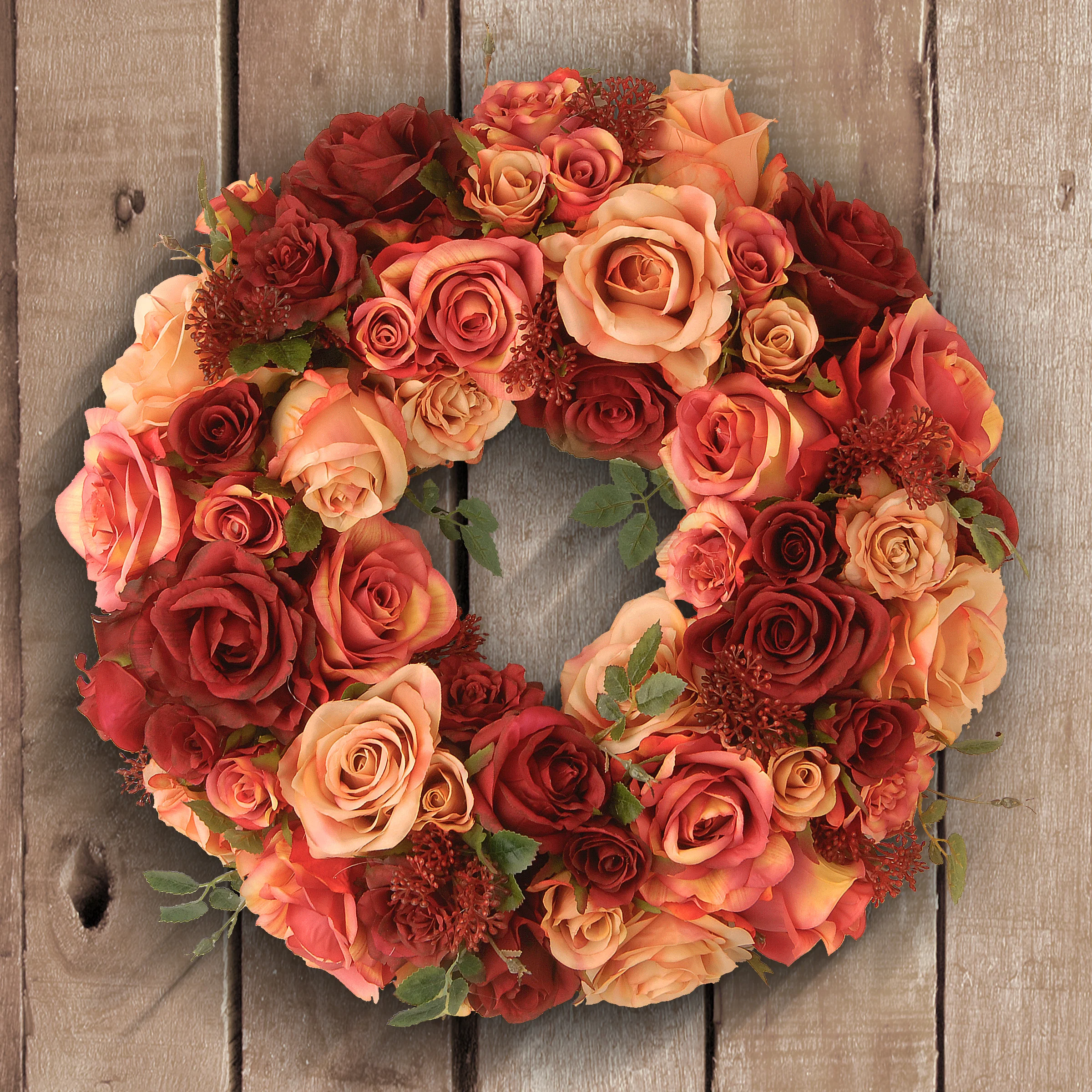 15 in. Decorated Wreath with Mixed Roses - Image 2