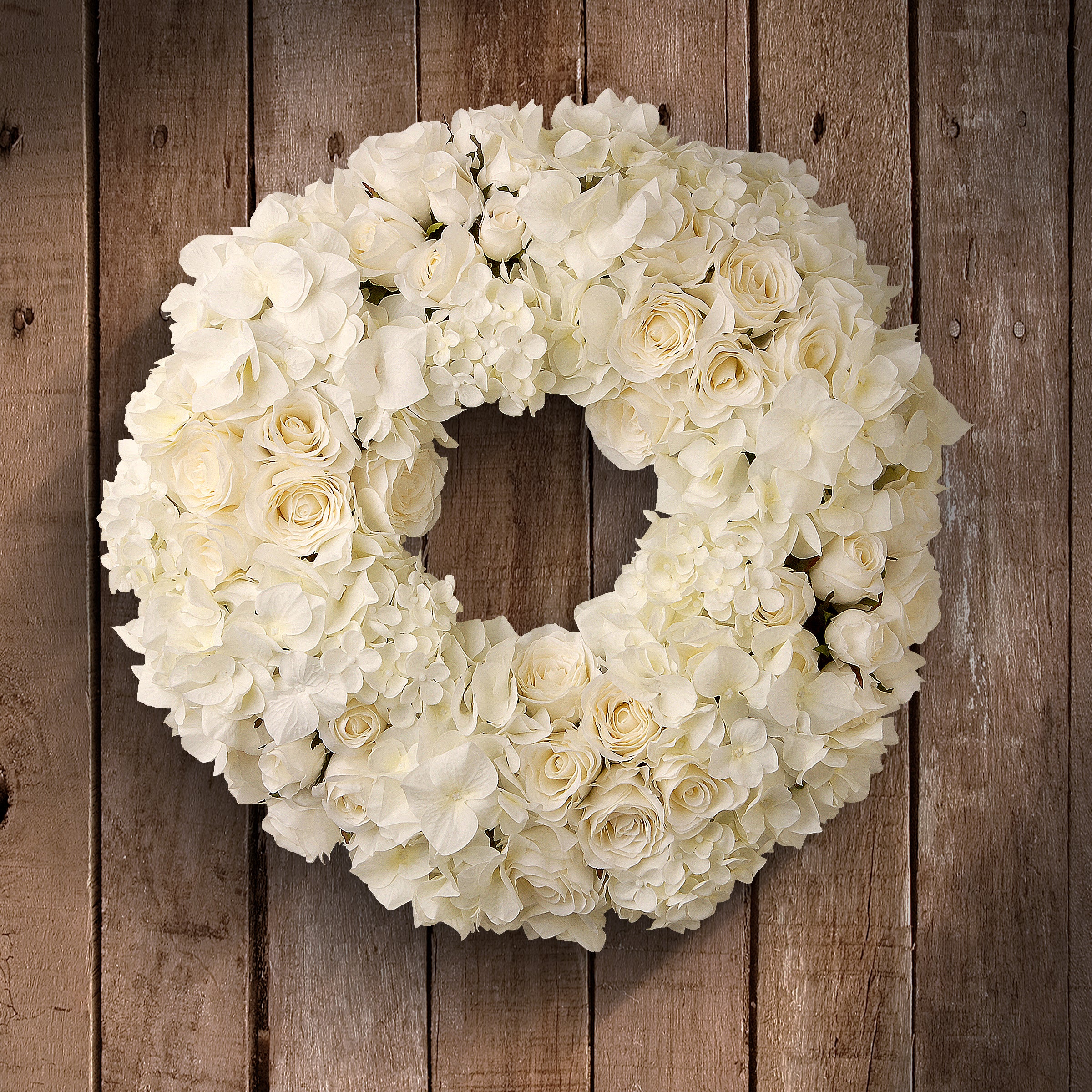 18 in. Valentine's White Roses and Hydrangea Blooms Floral Wreath - Image 2