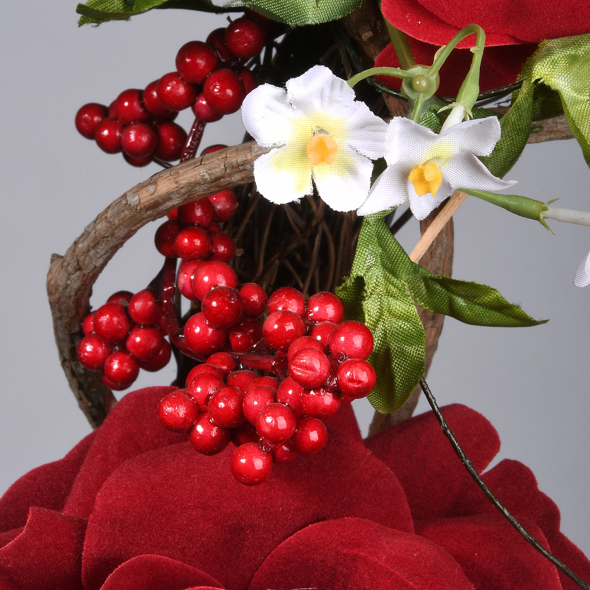 20 in. Valentine's Floral Heart Red Roses Wreath - Image 3