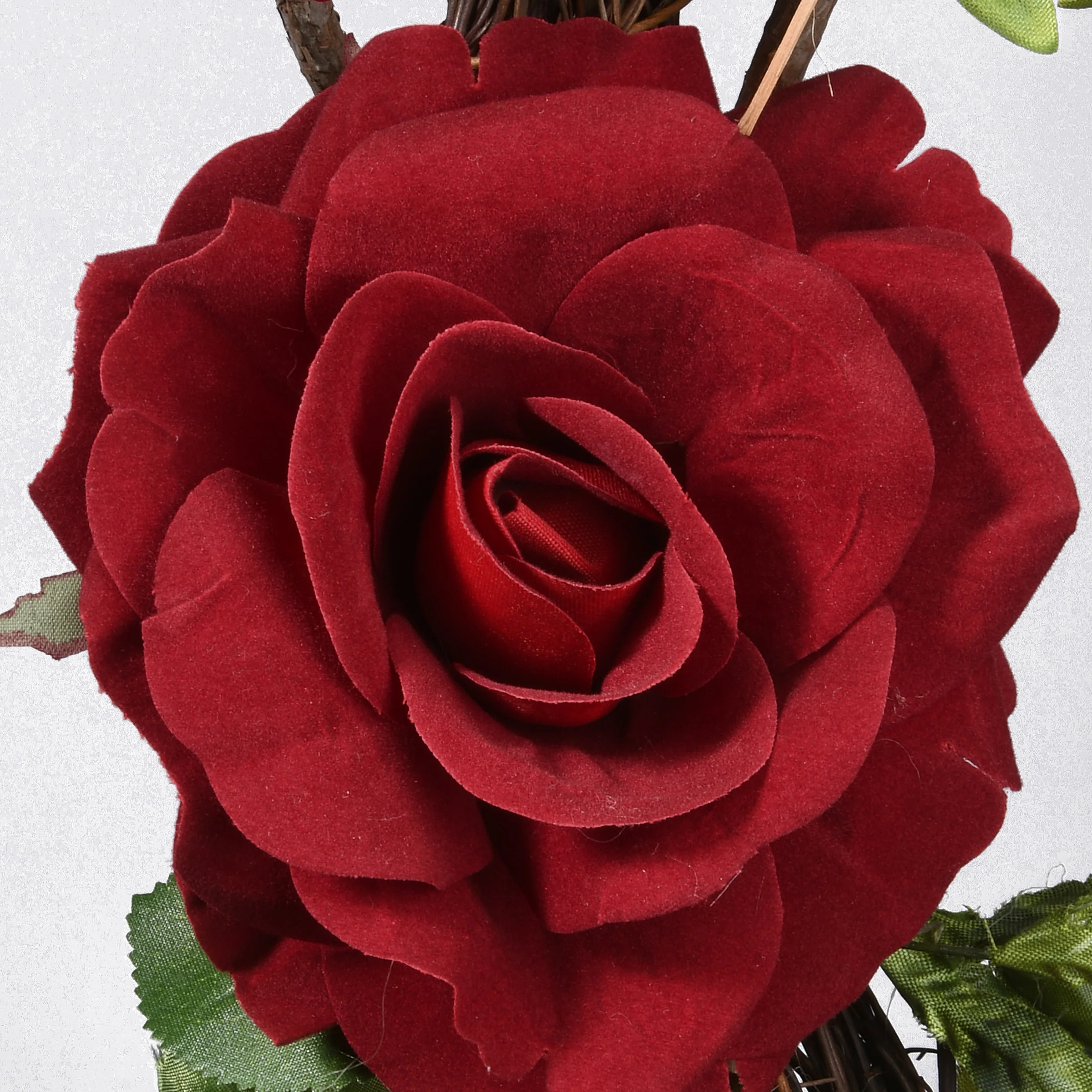 20 in. Valentine's Floral Heart Red Roses Wreath - Image 4