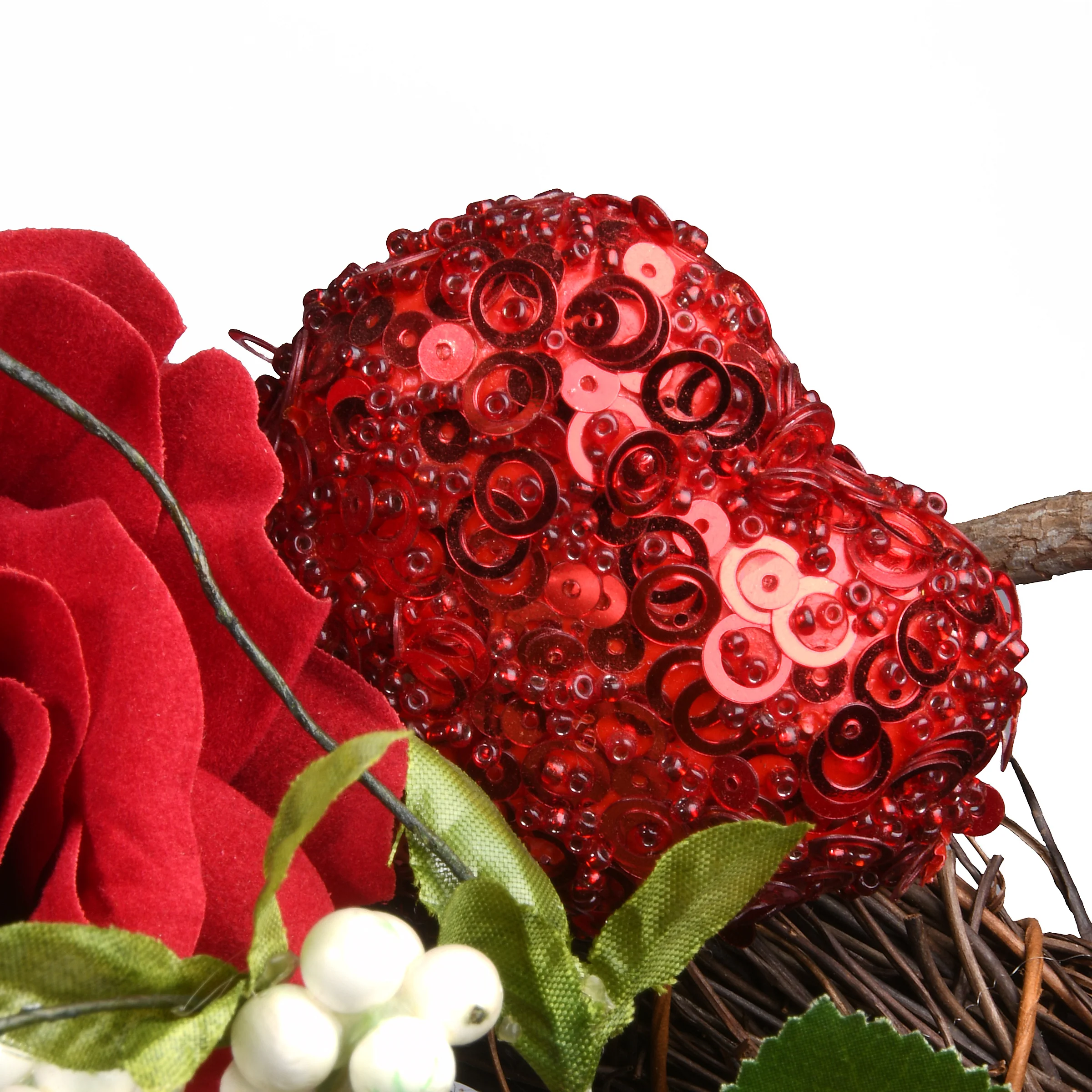 20 in. Valentine's Floral Heart Red Roses Wreath - Image 5