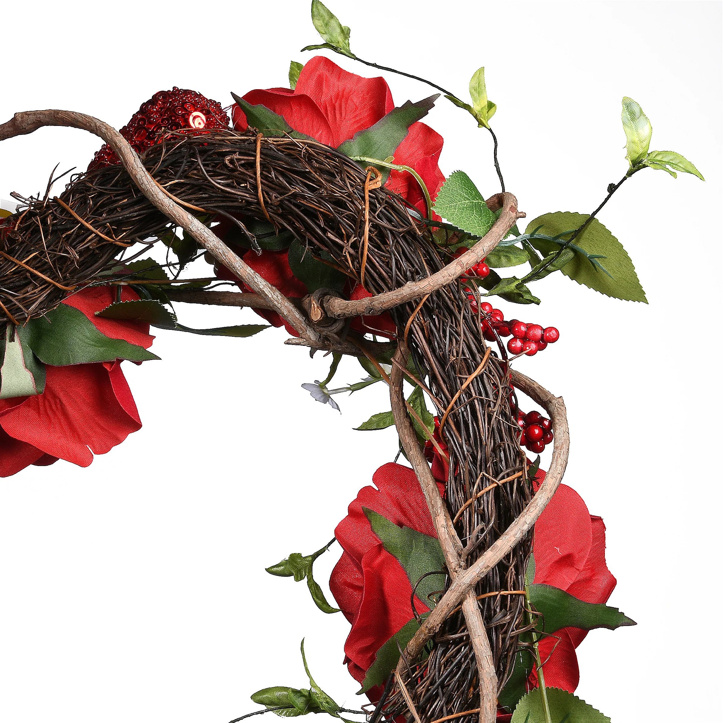 20 in. Valentine's Floral Heart Red Roses Wreath - Image 6