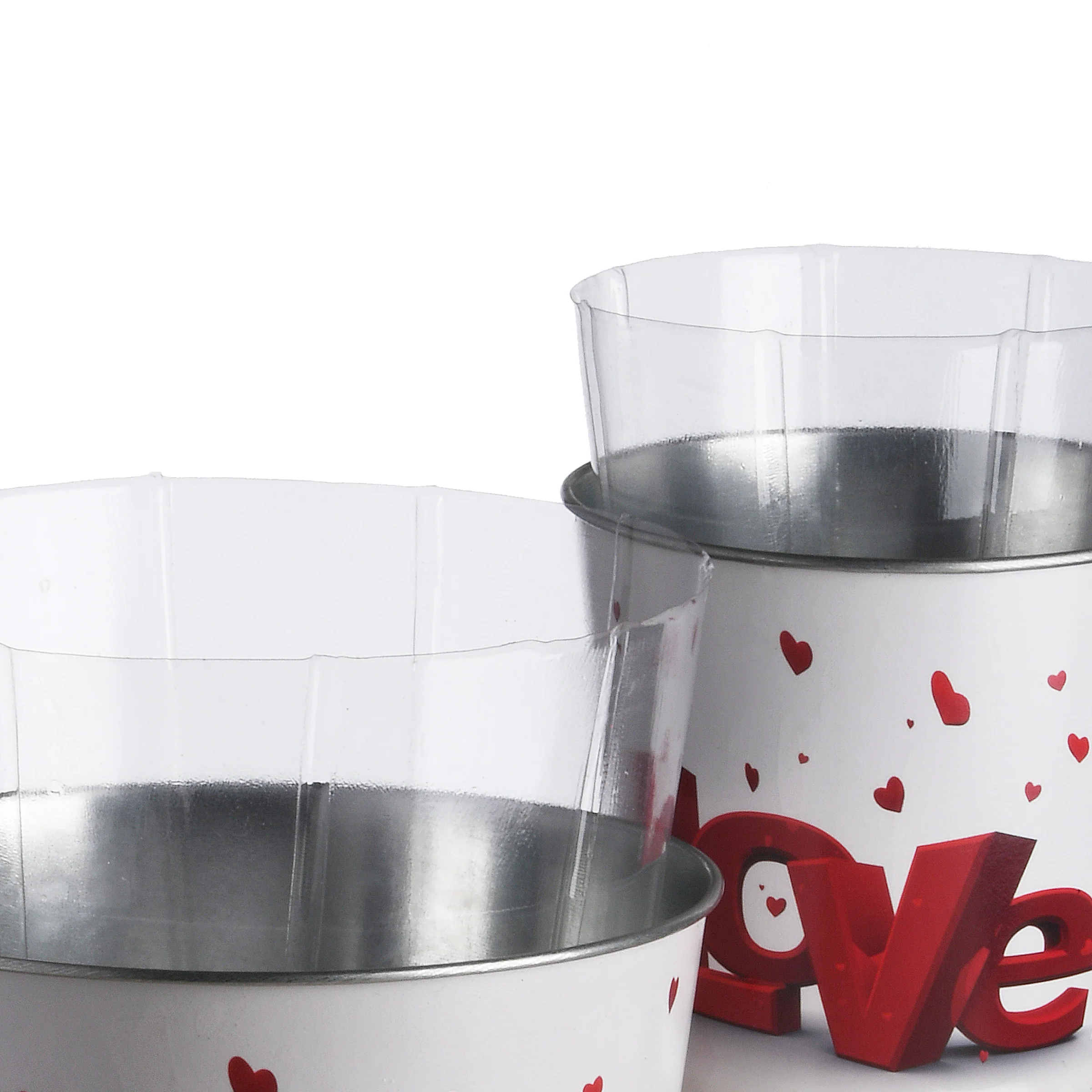 2 Piece Valentine's 'LOVE' Tin Pots Decorated with Red Hearts - Image 4