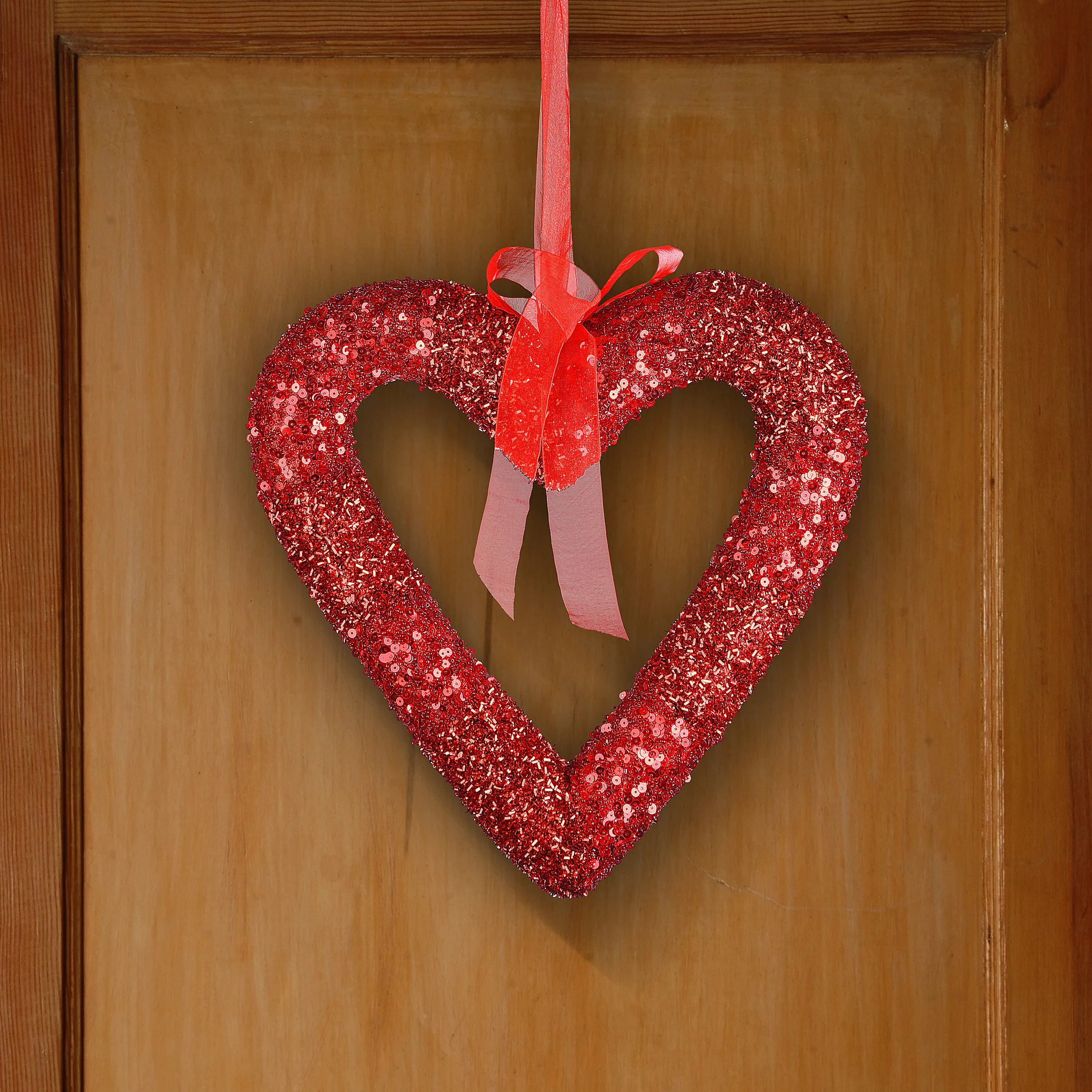 11 in. Red Bead Glittered Valentine Heart Hanging Decoration - Image 2