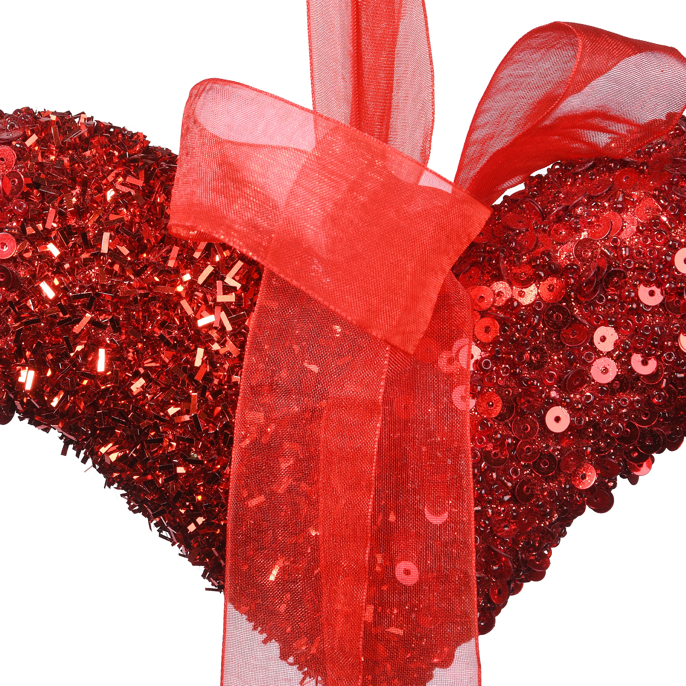 11 in. Red Bead Glittered Valentine Heart Hanging Decoration - Image 4