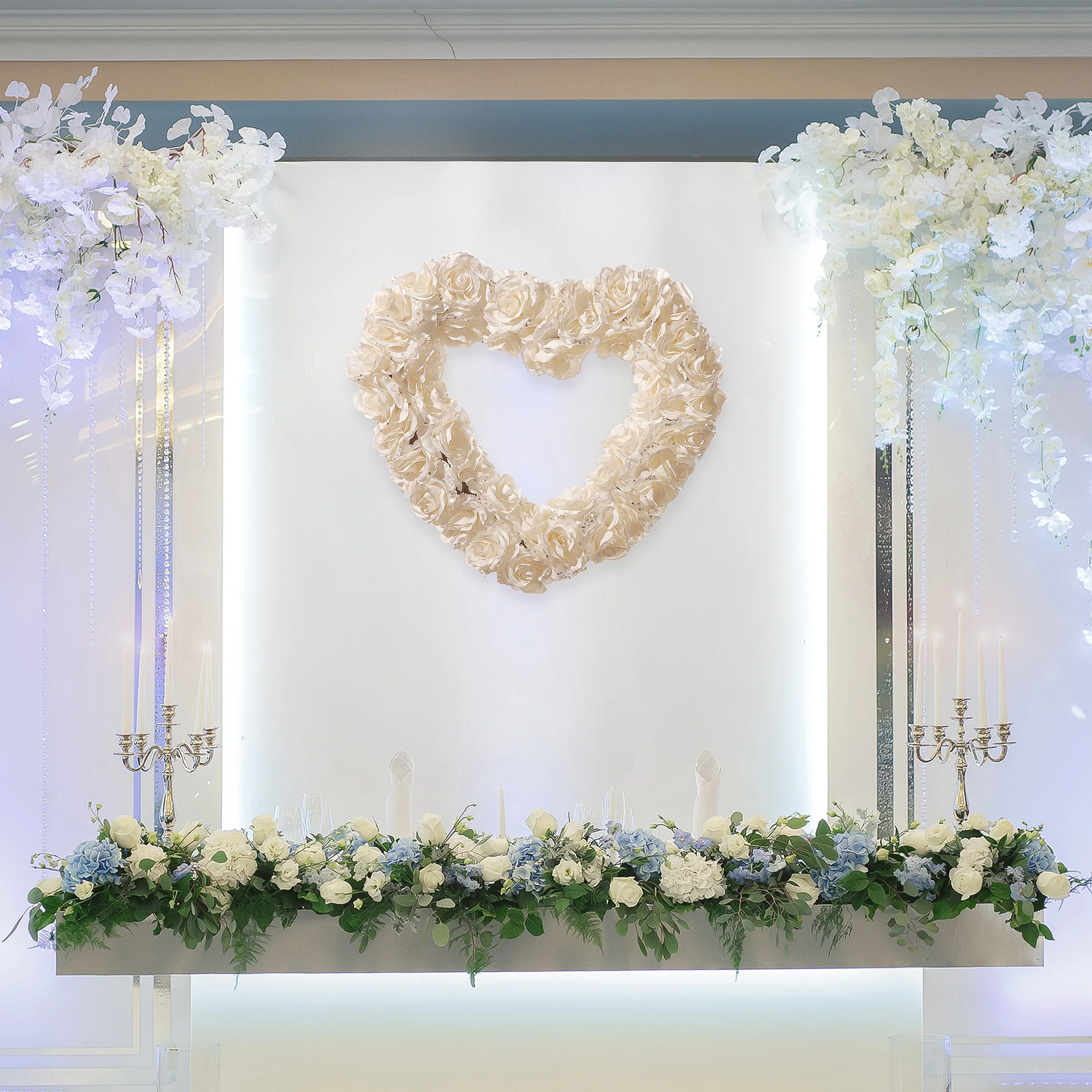 20 in. Valentine's Floral Heart White Roses Wreath - Image 2