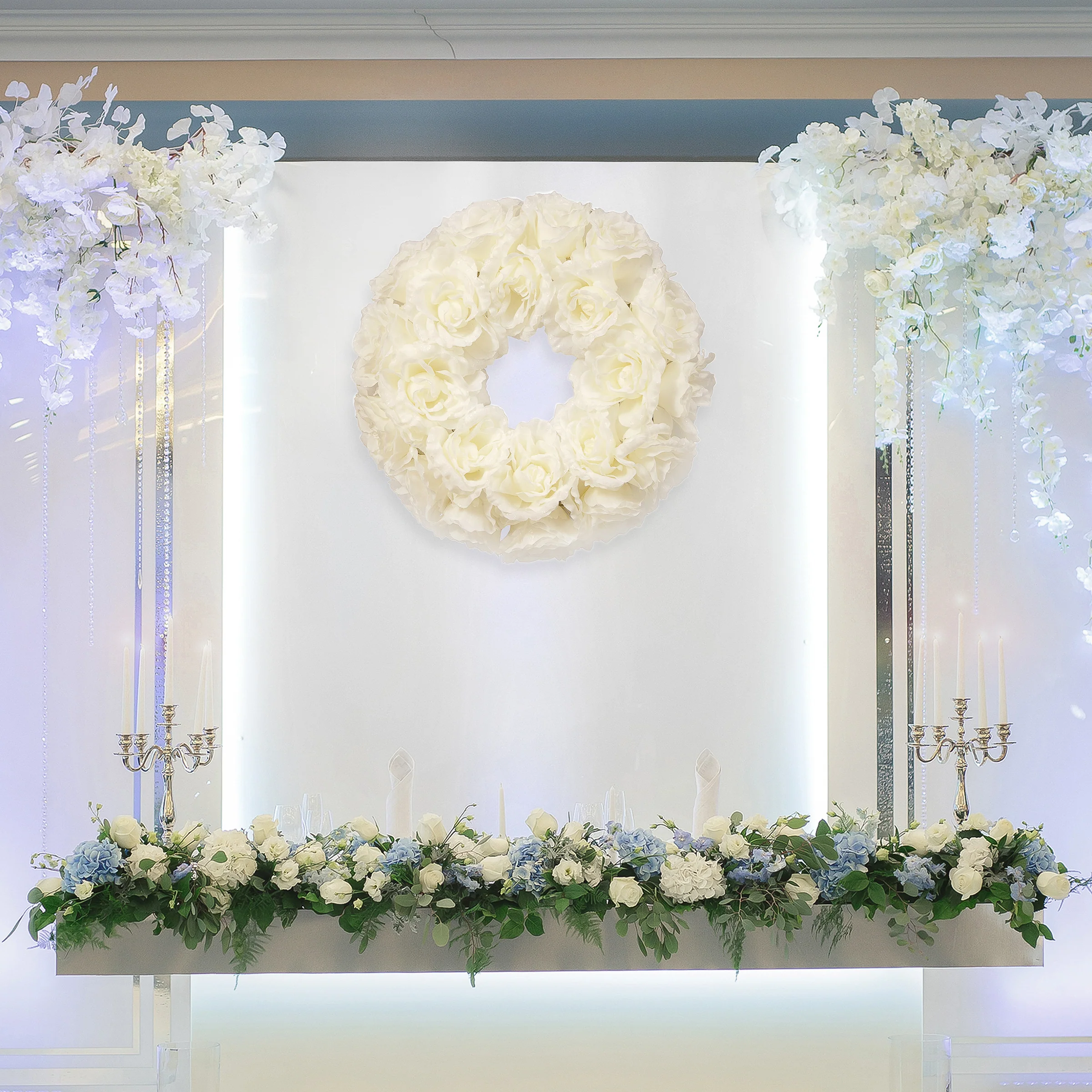 17 in. Glittered White Rose Wreath - Image 2