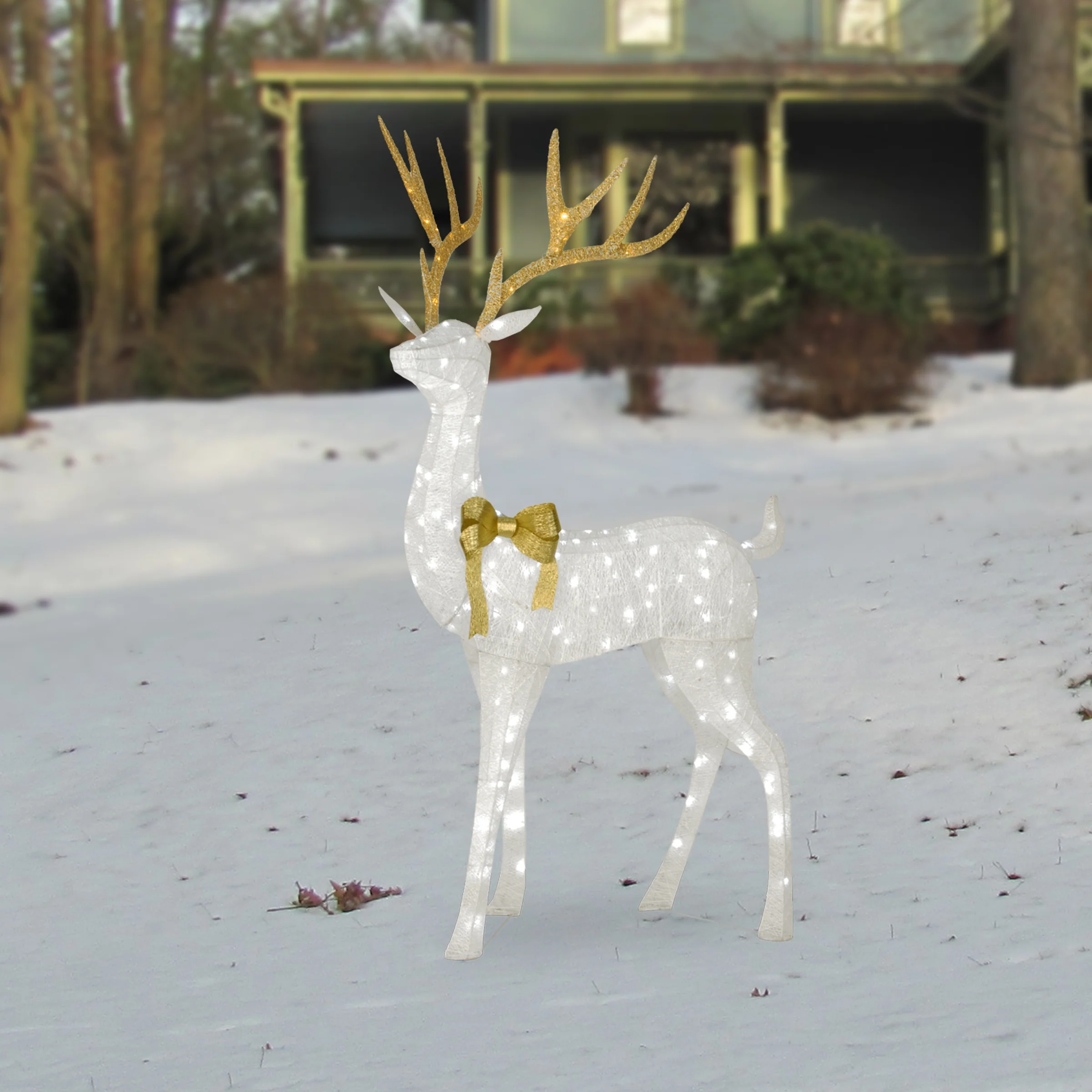 86 in. Pre-lit Crystal White Standing Buck, Plug-In - Image 2